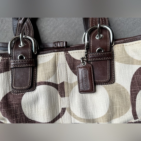 EUC-COACH Vintage Canvas Satchel Shoulder handbag-Brown/Cream Tonal - Picture 7 of 7